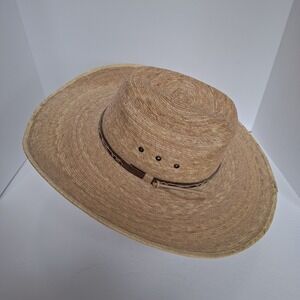 Cavender's Ranch Collection Tan Palm Leaf Cowboy Hat 6⅞ Vent Holes Leather Trim